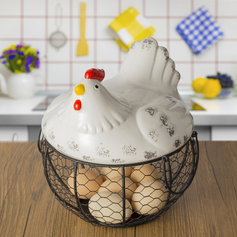 Ceramic iron egg fruit sundries storage basket sundries storage box kitchen ceramic chicken decoration ZM912 ► Photo 1/5