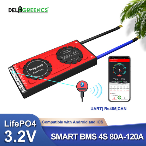 12V BMS Smart BMS 4S 80A 100A 120A UART 485 CAN modbus Bluetooth LCD screen for 12V LiFePO4 Battery RV ► Photo 1/6