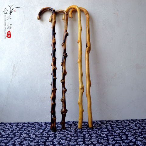 Wood wooden stick slip head cane One old wood retro nature rattan cane Fujiki Fujizu wooden stick slip massage ► Photo 1/6