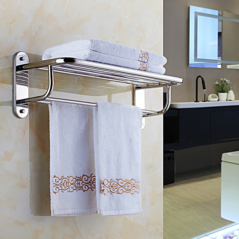Bathroom Towel Racks 304 Stainless Steel Nail Punched Bath Towel Holder Wall Mounted  Bath Hardware Bathroom Accessories 50-60cm ► Photo 1/6