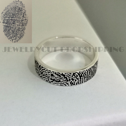 Custom Personalized 925 Sterling Silver Fingerprints Rings  Engrave Names Fingerprints Rings for Memory  Gift Family Gift ► Photo 1/6