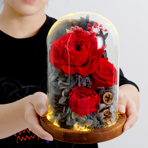 Wedding Decor Preserved Fresh Rose Led Light In A Flask Beauty and the Beast Immortal Rose New Year Valentine Christmas Gift ► Photo 1/6