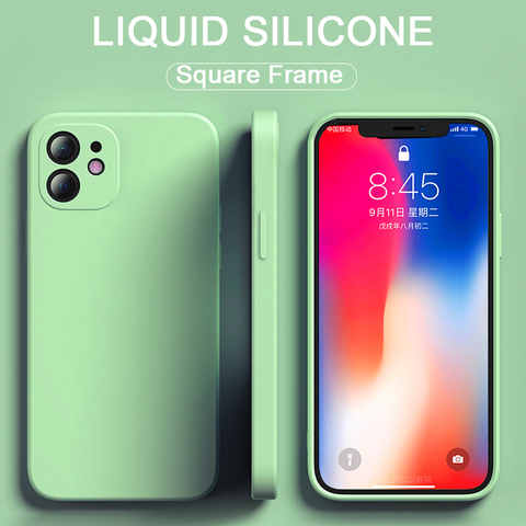 Price History Review On Luxury Square Edge Liquid Silicone Soft Case For Iphone 12 11 Pro Max Mini Iphone X Xs Xr 7 8 6 6s Plus Se Shockproof Cover