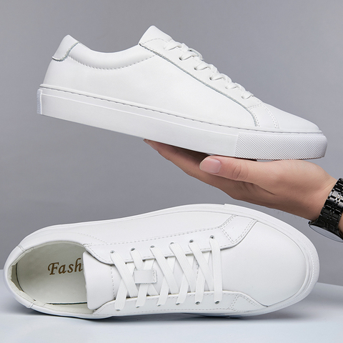 Men Casual Shoes Luxury Men Flats Fashion White Sneakers Lace Up Genuine Leather Shoes Footwear Sneakers White ► Photo 1/6