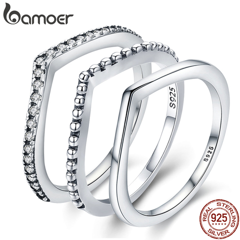 BAMOER 100% 925 Sterling Silver Water Droplet Clear CZ Finger Rings for Women Wedding Engagement Jewelry Girlfriend Gift PA7649 ► Photo 1/5
