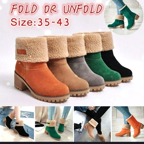 Women Boots Winter Snow Platform Boots Ladies Winter Flock Warm Shoes High Heels Warm Boots Short Bootie Slip-On Outside Shoes ► Photo 1/6