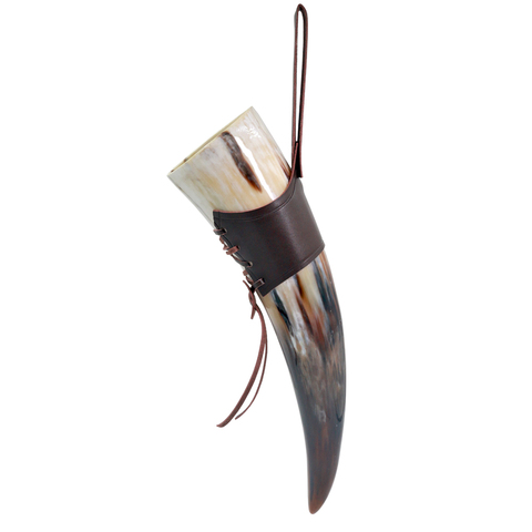 Natural Viking Drinking Horn with Stand or Leather Case- Horn Mug with Polished Finish ► Photo 1/6