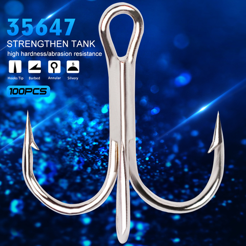 100PC Fishing Hook Overstriking Antirust Fishing Tackle 2#-10# High Carbon Steel Treble Hook Silver Pesca ► Photo 1/6