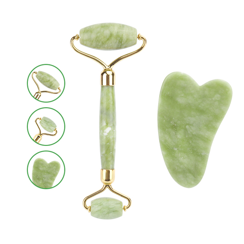 Xiuyu Jade Facial Roller Eye Massage Stone Guasha Scraping Board Green Natural Jade Roller Face Lift Body Massager Roller Tool ► Photo 1/6