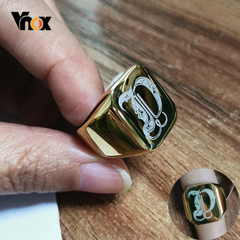 Vnox Heavy A-Z Initial Stamp Ring for Men Gold Color Solid Stainless Steel Signet Ring Chunky Punk Finger Jewelry Customize Gift ► Photo 1/6