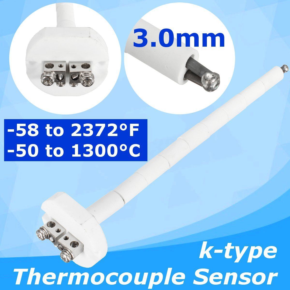 High Temperature K Type Thermocouple Sensor Ceramic Kiln Furnace 2372F 1300C 3mm Stainless Steel probe 1300 degree ► Photo 1/6