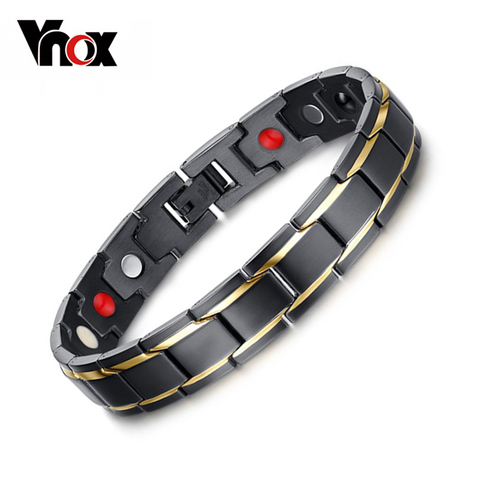 Vnox Health Energy Bracelet Bangle for Men Stainless Steel Bio Magnetic Male Gift Black Color Adjustable ► Photo 1/6