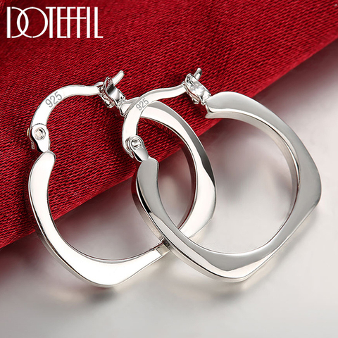 DOTEFFIL 925 Sterling Silver Flat Square Round 20mm Hoop Earrings For Woman Wedding Engagement Fashion Party Charm Jewelry ► Photo 1/6