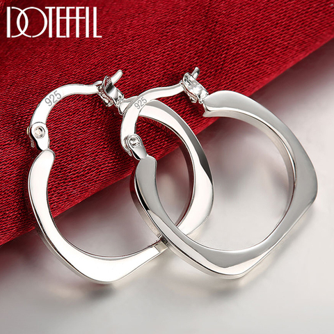 DOTEFFIL 925 Sterling Silver Flat Square Round 20mm Hoop Earrings For Woman Wedding Engagement Fashion Party Charm Jewelry ► Photo 1/6