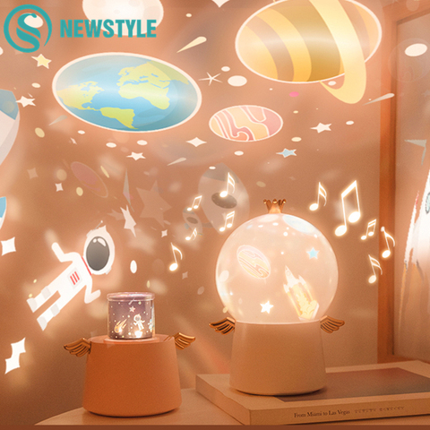 Starry Sky Projector Night Light Music Box Angle LED Lamp Chargeable Rotate Universe Ocaen Colorful Flashing Star Kids Baby Gift ► Photo 1/6