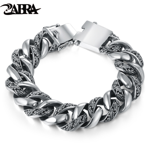 ZABRA Plant Totem Genuine 925 Silver Bracelets Punk Rock Vintage Heavy Sterling Silver Bracelet Men Luxury Male Biker Jewelry ► Photo 1/6