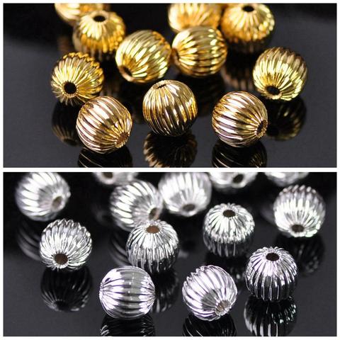 Plated Gold Color Round 6mm 8mm Hollow Plicated Metal Brass Loose Spacer Beads lot for Jewelry Making DIY Crafts ► Photo 1/5