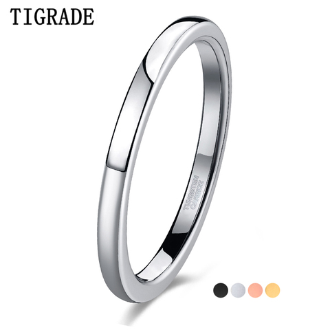 TIGRADE Tungsten 2mm Thin ring for Women Polished Black Gold Rose Gold Silver Color Matt Fashion Female Ring for Daily Party ► Photo 1/6