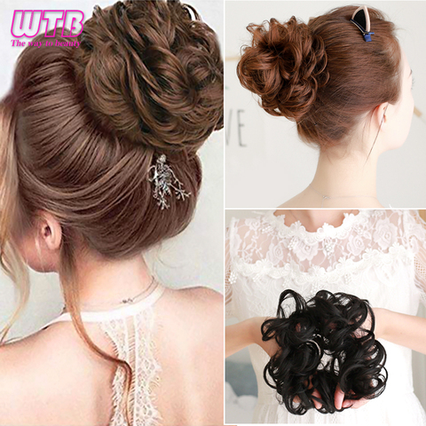 WTB Women's 1 Pieces Messy Curly Fluffy Synthetic Bun Chignon Donut Elastic Hair Rope Rubber Hair Band Updo Natural Fake Hair ► Photo 1/6
