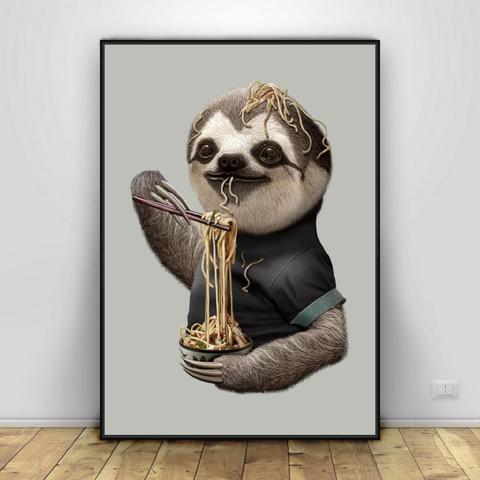 Poster Canvas Painting Wall Artwork Print Sloth Eat Noodle Animal Wallpaper Nordic Modular Pictures For Children Room Home Decor ► Photo 1/6