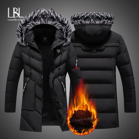 Winter Long Parkas Men Cotton Padded Brand Clothing Fashion Casual Slim Thick Warm Mens Coats Fur Hooded Overcoats Male Clothes ► Photo 1/6