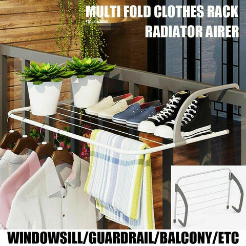 Bathroom Products Radiator Towel Clothes Folding Pole Airer Dryer Drying Rack 5 Rail Bar Holder Home Decoration Accessories ► Photo 1/6