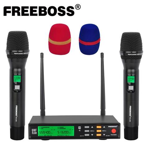 Freeboss FB-U58 UHF 2*200 Adjustable Frequency Metal handheld LCD Screen Smart Option ECHO and EQ effec Microphone System for DJ ► Photo 1/6