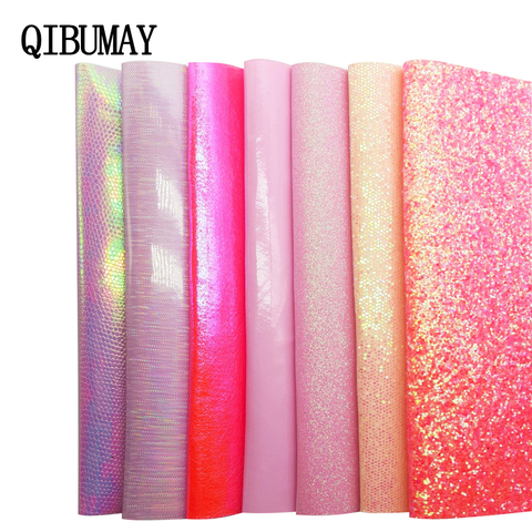 QIBU Pink Chunky Glitter Faux Leather Sheets Multi Materials For Bow Accessories DIY Vinyl Fabric For Shoes Bag Synthetic Fabric ► Photo 1/6