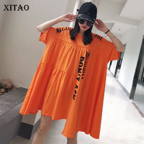 XITAO Plus Size Irregular Letter Pleated T Shirt Women Clothes 2022 Summer New Fashion Loose Pullover Match All Long Tee DMY4122 ► Photo 1/6