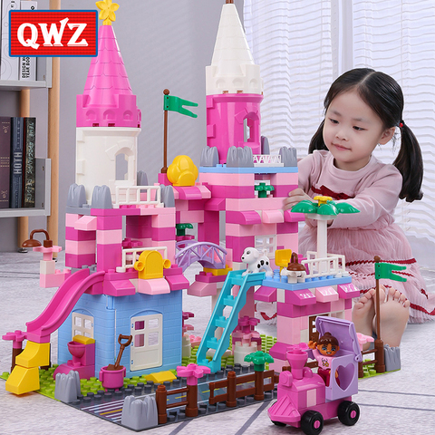 QWZ New Pink Princess Castle Blocks Toy Duploed House DIY Building Blocks Colorful Brick Toys For Children Christmas Girls Gift ► Photo 1/6