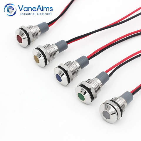 10mm LED Metal Indicator light 10mm waterproof Signal lamp 6V 12V 24V 220v with wire red yellow blue green white FXB10-LED ► Photo 1/6