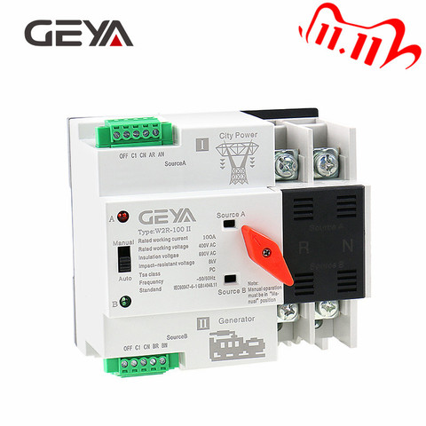 GEYA Din Rail 220V 2Pole ATS Power Automatic Transfer Switch 63A 100A 50/60Hz PC Grade ATSE ► Photo 1/6