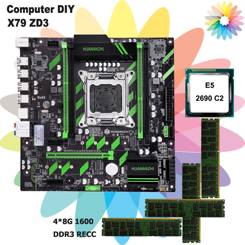 HUANANZHI X79-ZD3 LGA2011 motherboard CPU RAM combo dual M.2 SSD slots NVMe/NGFF CPU Xeon E5 2690 2.9GHz RAM 32G(4*8G) REG ECC ► Photo 1/6