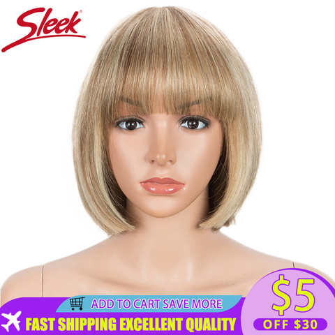 Sleek Short Human Hair Wigs For Black Women Blonde Pixie Cut Brazilian Hair Wigs For Women Straight Bob Wig With Bangs ► Photo 1/6