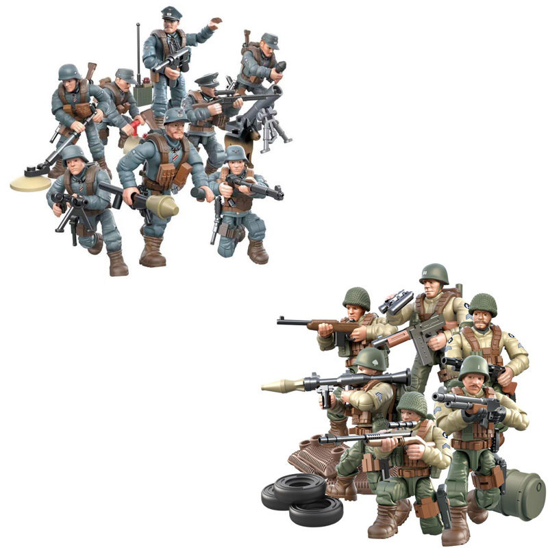 6pcs WW2 German Soldier Figures Building Block with Military Weapons Toys Bricks 