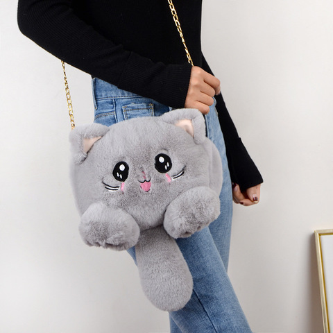 2022 New Fashion Plush Bag Women Animal Cat Shoulder Bag Girls Cute Fur Mobile Phone Bag Female Purse ► Photo 1/6