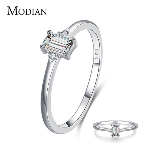 Modian Authentic 925 Sterling Silver Classic Charm Emerald Cut Zirconia Finger Rings For Women Hypoallergenic Wedding Jewelry ► Photo 1/6