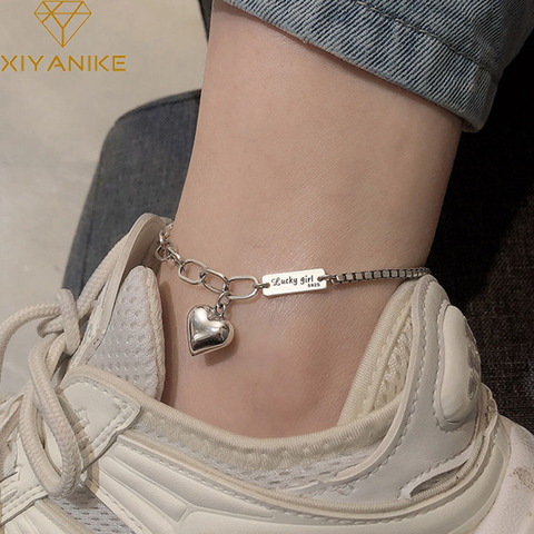 XIYANIKE New Fashion 925 Sterling Silver Summer Anklet Bracelet for Women Vintage Thai Silver LOVE Heart Pendant Party Jewelry ► Photo 1/6
