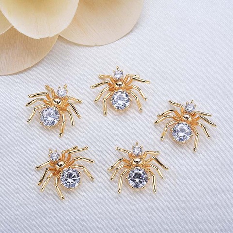 6PCS  13x14MM 24K  Gold Color Plated Brass with Zircon Spider Charms Pendants High Quality Jewelry Accessories ► Photo 1/5
