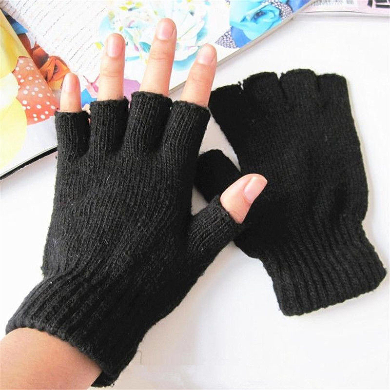 Mens Womens Unisex Fingerless Black  Half Finger gloves