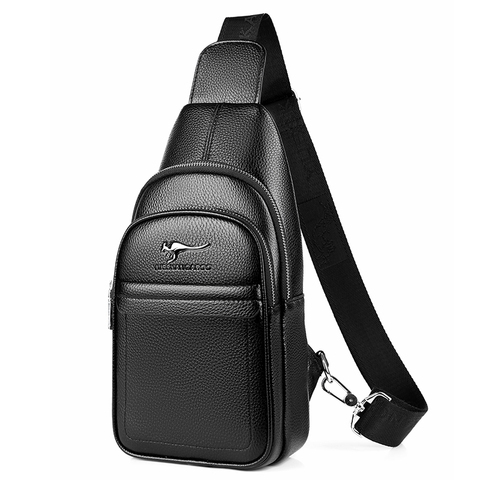 New Kangaroo Luxury Brand Chest Pack Men Crossbody Bag Black Brown Leather Chest Bag Casual Travel Sling Bag Messenger Bag Male ► Photo 1/6