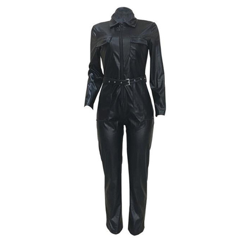 Black Long Sleeve Rompers Womens Jumpsuit Faux Leather Women Clothes Party Night Clubwear PU Leather Bodycon Jumpsuits Overalls ► Photo 1/6