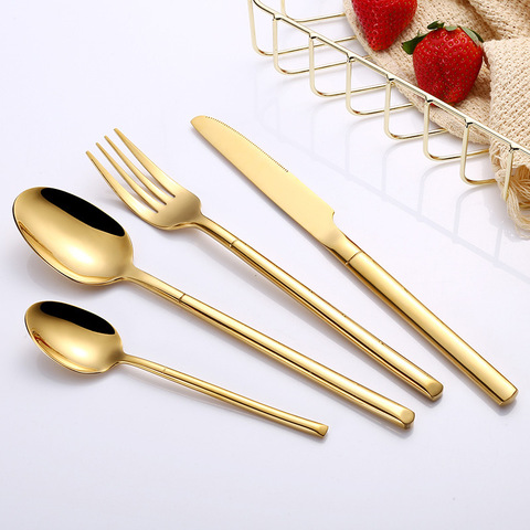 24 Pcs Golden Cutlery Set 18/8 Stainless Steel Knife Spoon and Fork Dinner Set Western Luxury Cutlery Tableware Sets ► Photo 1/6