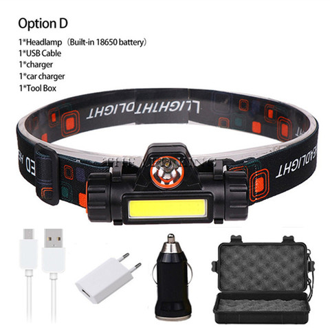 2022 new USB rechargeable LED headlamp 3 W COB Q5 high lumen lithium battery waterproof 2 beams headlight head lamp light ► Photo 1/6