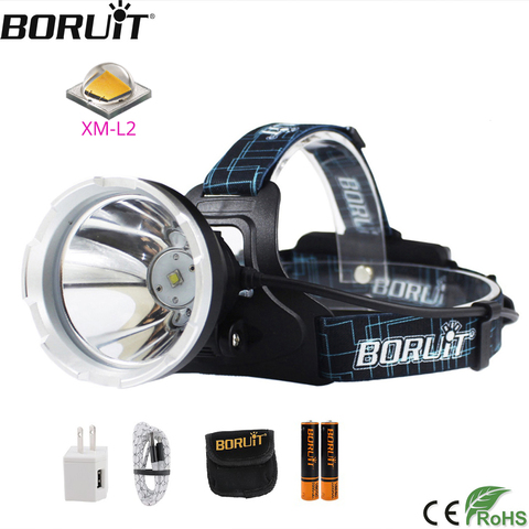 BORUiT B10 XM-L2 LED Powerful Headlamp 3-Mode 6000LM Headlight Rechargeable 18650 Waterproof Head Torch for Camping Hunting ► Photo 1/6