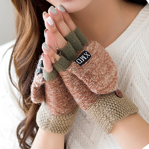 2022 Winter Warm Thickening Wool Gloves Knitted Flip Fingerless Exposed Finger Thick Gloves Without Fingers Mittens Glove Women ► Photo 1/6