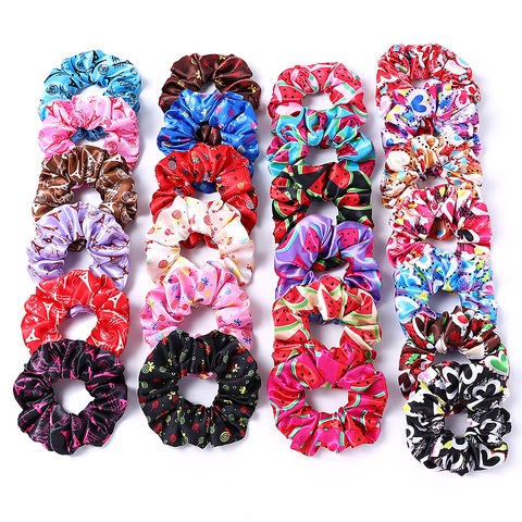 New Satin Printed Flower Floral Scrunchie Women Girls Elastic Hair Rubber Bands Accessories Tie Hair Ring Rope Holder Headdress ► Photo 1/6