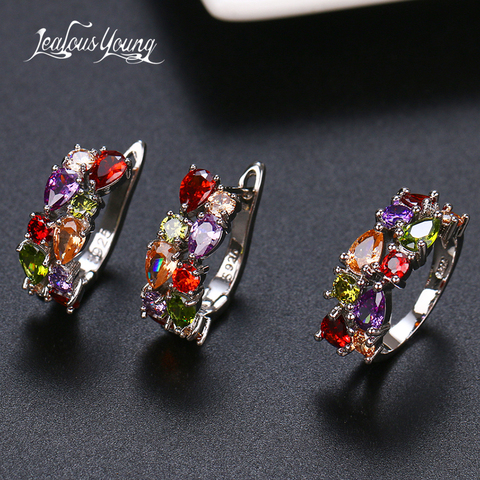 2022 Fashion Multicolor Mona Lisa Ring Earrings Sets for Women CZ Zircon Weddings Jewelry Sets for Wedding Party Brnicos ► Photo 1/6