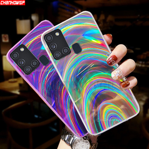 For Samsung A21S Case 3D Rainbow Mirror Soft Phone Cases For Samsung Galaxy A21S A 21S A21 S 6.5 inch Glitter TPU Back Cover ► Photo 1/6