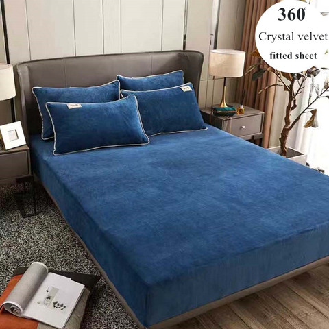 WOSTAR Winter thicken Warm flannel elastic band fitted sheet mattress cover soft cozy queen king size bed sheet and pillowcases ► Photo 1/6